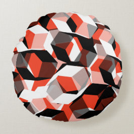 Cojín Redondo Muchos hexágonos con partes coloreadas, en rojo cl