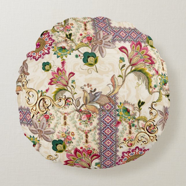 Cojín Redondo Mughal Floral Paisley (Anverso)