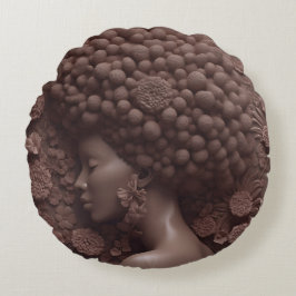 Cojín Redondo Mujer afroamericana Reina negra Melanin Poppin