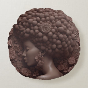 Cojín Redondo Mujer afroamericana Reina negra Melanin Poppin