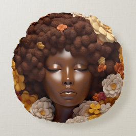 Cojín Redondo Mujer afroamericana Reina negra Melanin Poppin