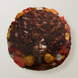 Cojín Redondo Mujer afroamericana Reina negra Melanin Poppin
