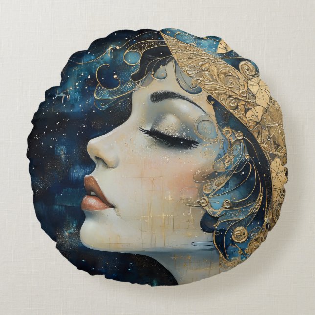 Cojín Redondo Mujer Art Nouveau (Anverso)