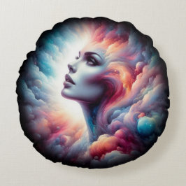 Cojín Redondo Mujer con cabello de Aura cósmico