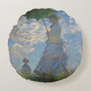 Cojín Redondo Mujer con parasol - Madame Monet y su hijo