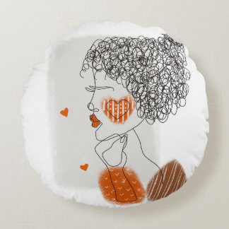 Cojín Redondo Mujer de la moda: Líneas negras gráficas