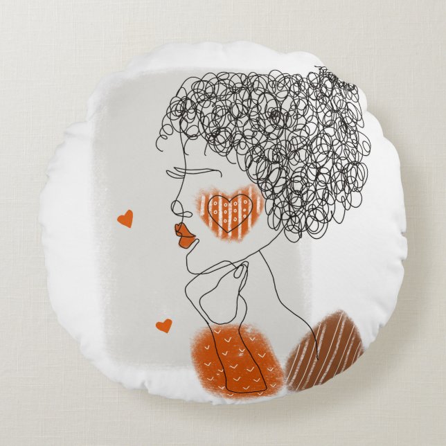 Cojín Redondo Mujer de la moda: Líneas negras gráficas (Anverso)