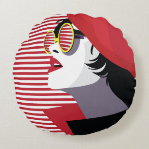 Cojín Redondo Mujer de moda del arte pop Vintage
