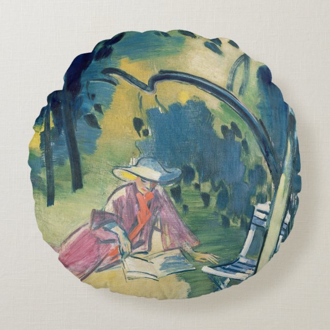 Cojín Redondo Mujer en el jardín (Anverso)