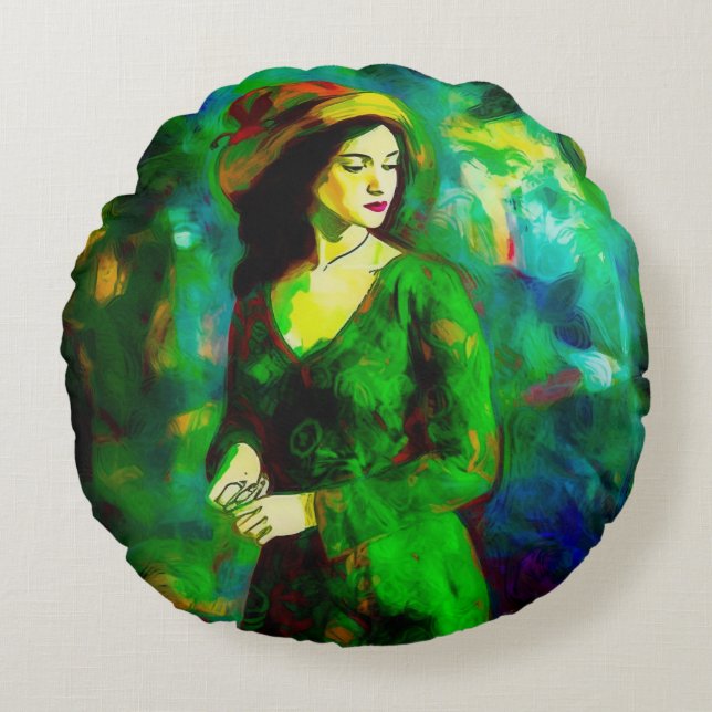 Cojín Redondo Mujer en Gorra (Anverso)