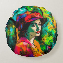 Cojín Redondo Mujer en Gorra rojo