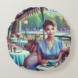Cojín Redondo Mujer en restaurante
