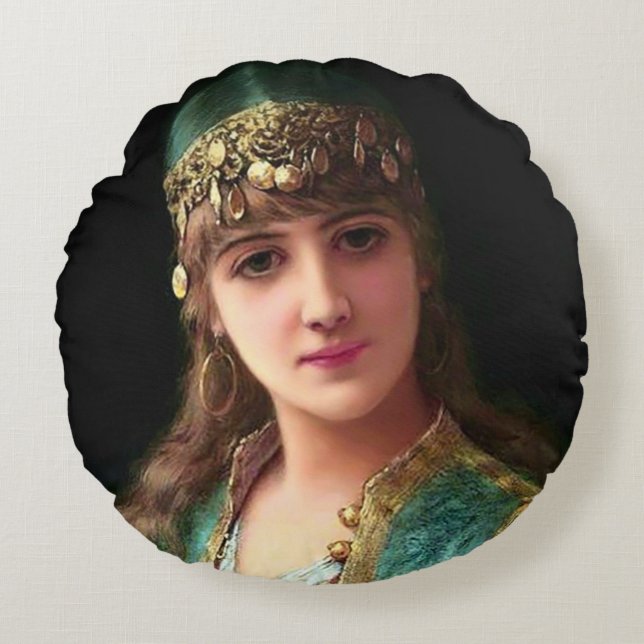 Cojín Redondo Mujer gitana victoriana elegante bailarina de vien (Anverso)