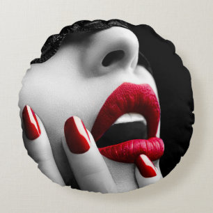 Cojín Redondo Mujer hermosa con máscara de encaje negro