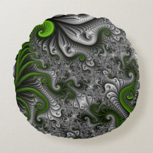 Cojín Redondo Mundo de fantasía verde y gris arte abstracto frac