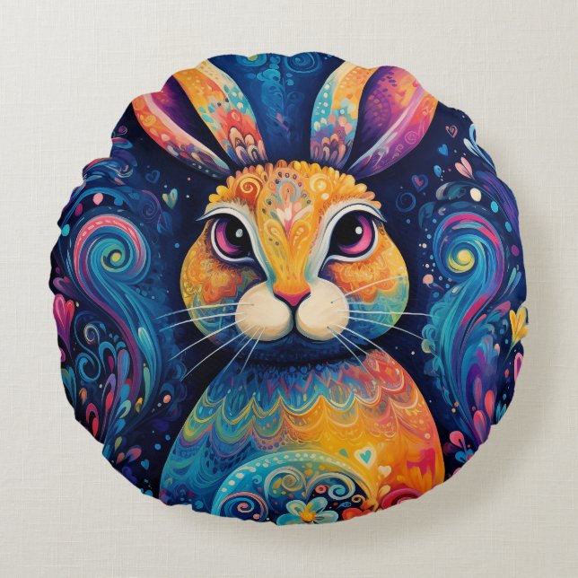 Cojín Redondo Muñecas y corazones Azul (Anverso)