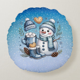 Cojín Redondo Muñeco de nieve acogedor de invierno