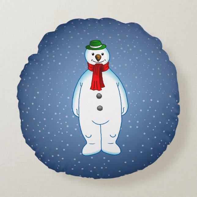 Cojín Redondo Muñeco de Nieve Feliz Navidad (Anverso)