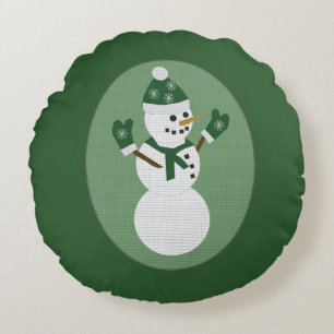 Cojín Redondo Muñeco de nieve Navidad Verde