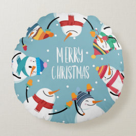 Cojín Redondo Muñecos de Nieve Caprichosos Feliz Navidad Inviern
