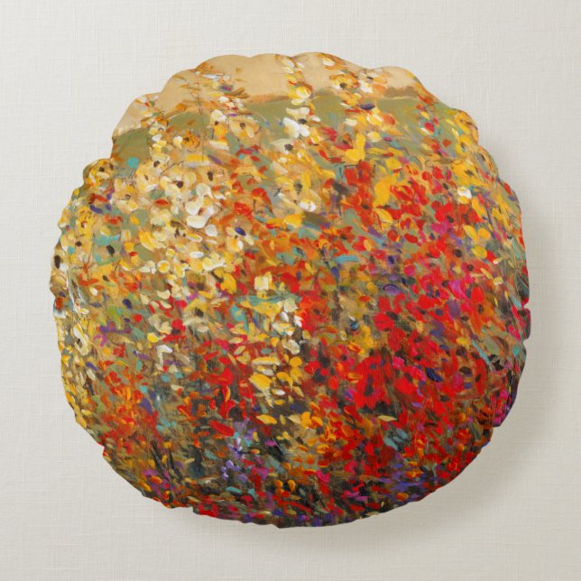 Cojín Redondo Mural de jardín brillante de flores silvestres de  (Anverso)