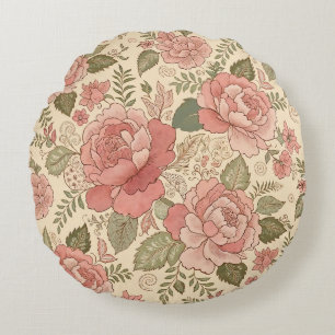 Cojín Redondo Musa Floral Polvorienta - Estilo Batik Rosa Polvo
