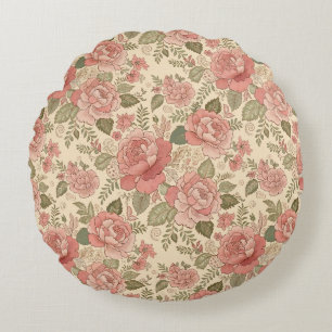 Cojín Redondo Musa Floral Polvorienta - Estilo Batik Rosa Polvo