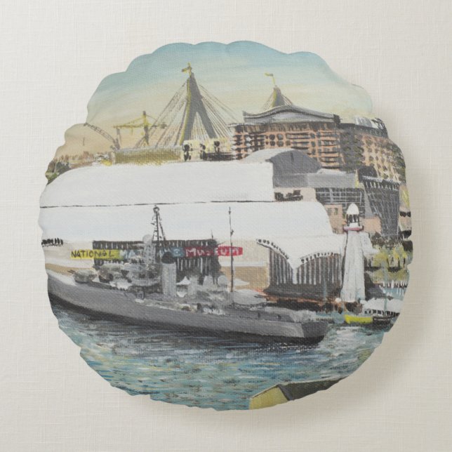 Cojín Redondo Museo marítimo de Sydney del balcón del hotel. (Anverso)