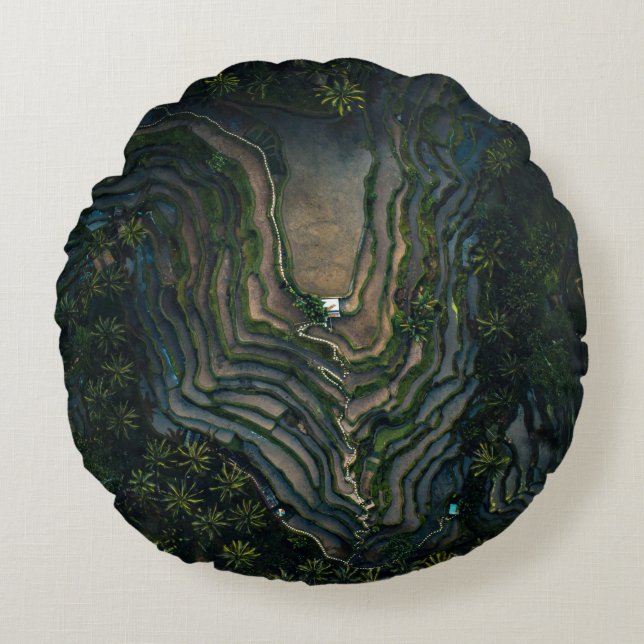 Cojín Redondo musgo verde sobre roca negra (Anverso)