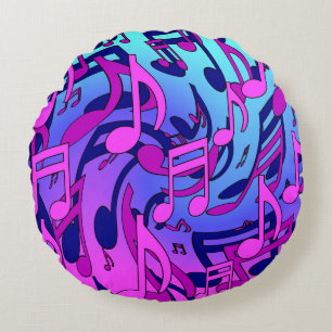Cojín Redondo Music Notes Lively Pink Blue Purple Aqua Pattern