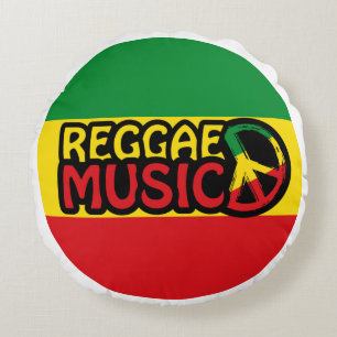 Cojín Redondo Música de reggae, arte de reggae con símbolo de pa