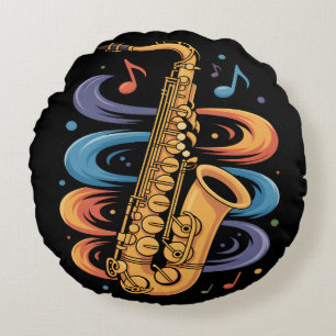 Cojín Redondo Música de Saxofón Colorida Flujo Jazz Instrumento