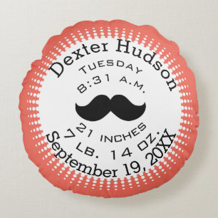 Cojín Redondo Mustache Coral Naranja Personaliza los registros d