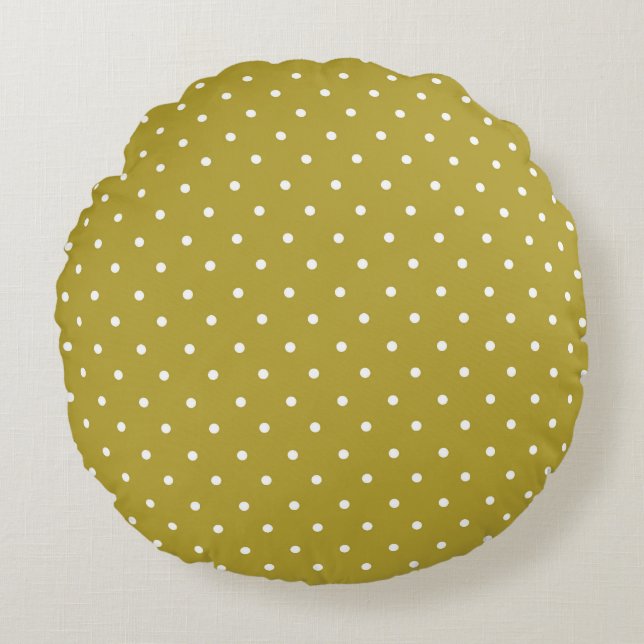 Cojín Redondo  Mustard yellow white polka dots pattern  (Anverso)