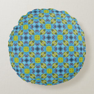 Cojín Redondo MVB Geo Sky Blue con un toque amarillo Desig