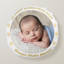 Cojín Redondo My First Christmas Gold Personalized Baby Photo
