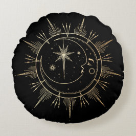 Cojín Redondo My Sun and Moon Celestial Faux Gold Black