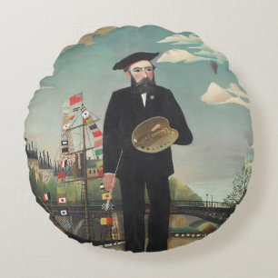 Cojín Redondo Myself: Portrait – Landscape, Henri Rousseau 1890