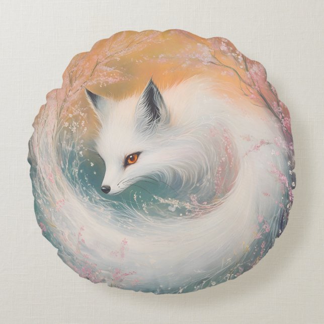 Cojín Redondo Mystic Bloom Spring Fox Watercolor (Anverso)