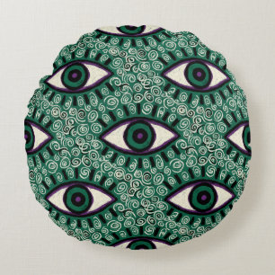 Cojín Redondo "Mystic Emerald Eyes" - Psychedelic Swirl Seamless