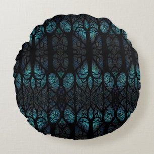 Cojín Redondo Mystic Forest Mosaic Blue & Black pattern