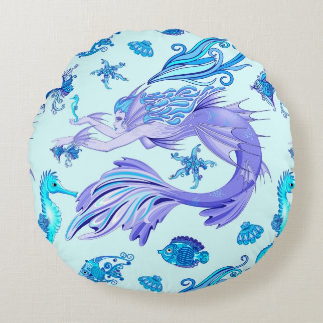 Cojín Redondo Mystic Mermaid Fairy Purple Creple Ceramic Tile (Anverso)