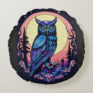 Cojín Redondo Mystic Moon Owl TShirt Encantador Estilo Nocturno