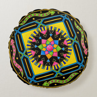 Cojín Redondo Mystic Serpent Mandala – Colorful GeomRunde Kissen
