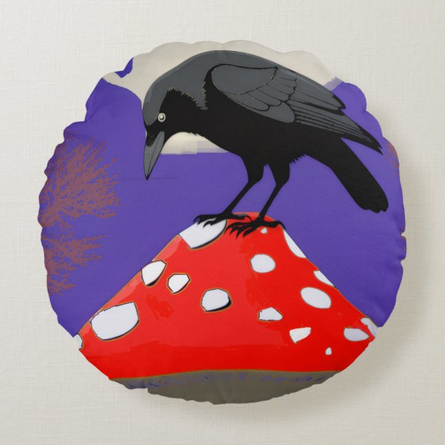 Cojín Redondo 🟢 Mystical Raven Round Cushion (Anverso)