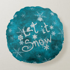 Cojín Redondo Mystical Winter Blue Silver Snowflakes Let It Snow
