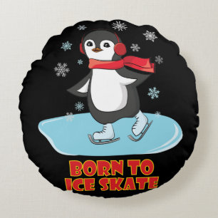 Cojín Redondo Nacido En Hielo Skate Cute Penguin