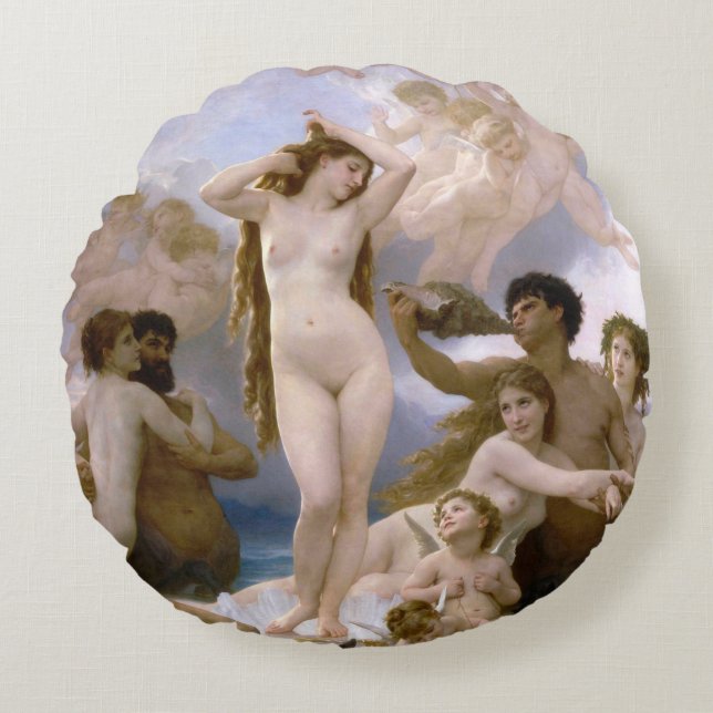 Cojín Redondo Nacimiento de Venus por William-Adolphe Bouguereau (Anverso)