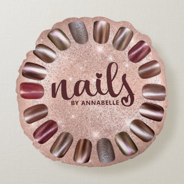Cojín Redondo Nail Technician Rosa Gold Personalizado   (Anverso)