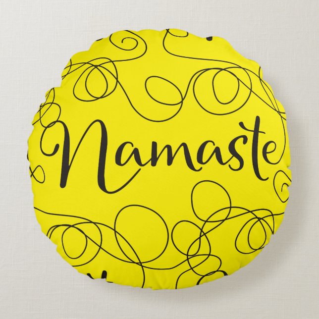 Cojín Redondo NAMASTE patrón negro transparente con LINES (Anverso)